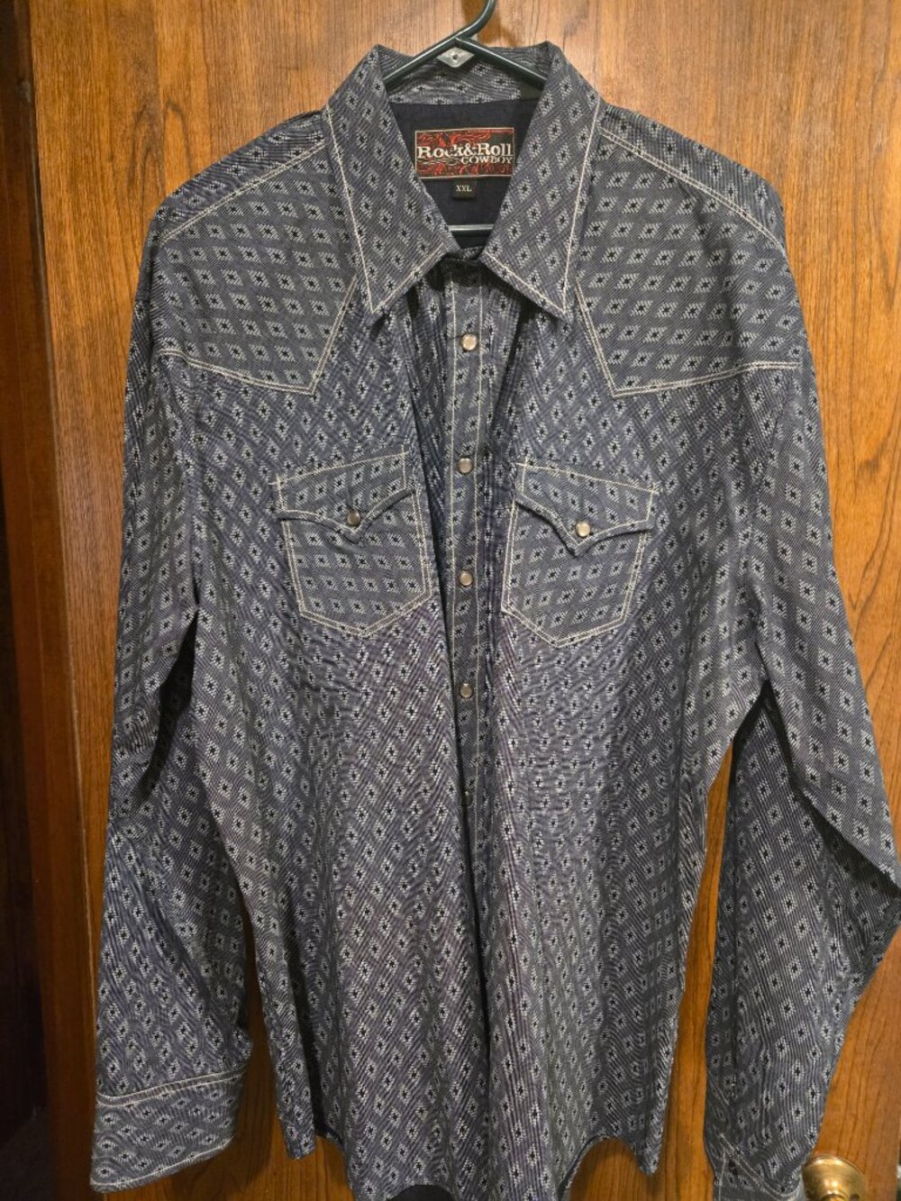 Rock and Roll Cowboy Black Geometric Patterned Western Shirt XXL
